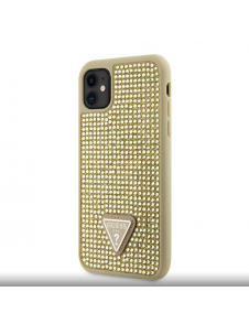 Guess Rhinestones Triangle metalllogofodral för iPhone 11 Gold