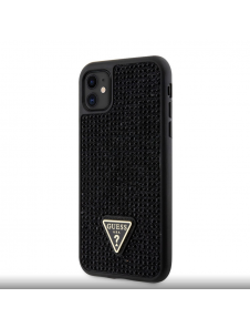 Guess Rhinestones Triangle metalllogofodral för iPhone 11 Svart