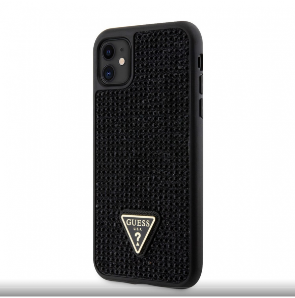 Guess Rhinestones Triangle metalllogofodral för iPhone 11 Svart