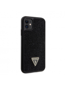 Guess Rhinestones Triangle metalllogofodral för iPhone 11 Svart