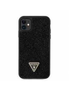 Guess Rhinestones Triangle metalllogofodral för iPhone 11 Svart