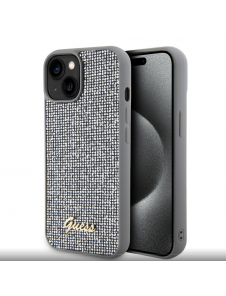 Guess PU Square Mirror Script Logo Fodral till iPhone 15 Silver