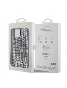 Guess PU Square Mirror Script Logo Fodral till iPhone 15 Silver