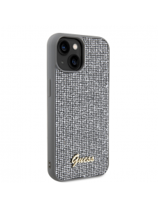 Guess PU Square Mirror Script Logo Fodral till iPhone 15 Silver