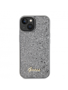 Guess PU Square Mirror Script Logo Fodral till iPhone 15 Silver