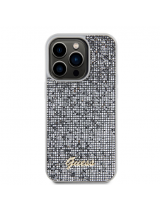 Guess PU Square Mirror Script Logo Fodral för iPhone 15 Pro Silver