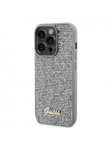 Guess PU Square Mirror Script Logo Fodral för iPhone 15 Pro Max Silver