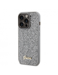 Guess PU Square Mirror Script Logo Fodral för iPhone 15 Pro Max Silver
