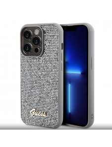 Guess PU Square Mirror Script Logo Fodral för iPhone 15 Pro Max Silver