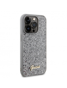 Guess PU Square Mirror Script Logo Fodral för iPhone 15 Pro Max Silver