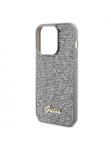 Guess PU Square Mirror Script Logo Fodral för iPhone 15 Pro Max Silver