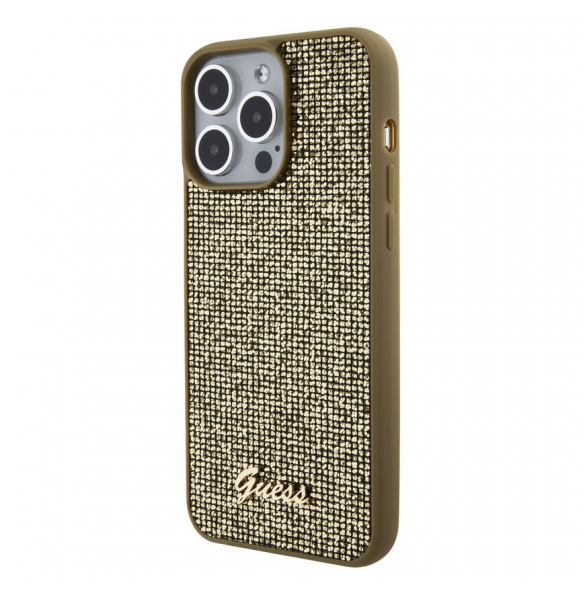 Guess PU Square Mirror Script Logo Fodral för iPhone 15 Pro Max Gold