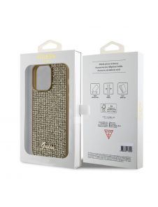 Guess PU Square Mirror Script Logo Fodral för iPhone 15 Pro Max Gold