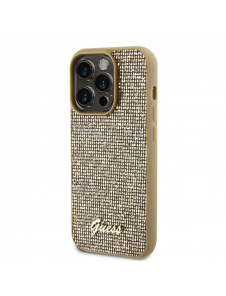 Guess PU Square Mirror Script Logo Fodral för iPhone 15 Pro Gold