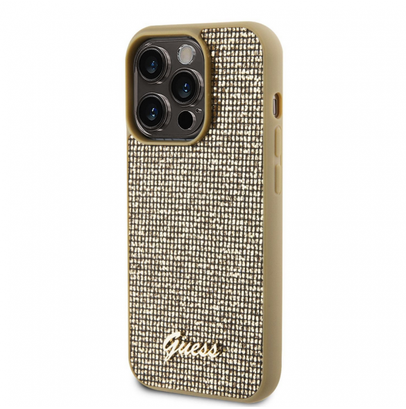 Guess PU Square Mirror Script Logo Fodral för iPhone 15 Pro Gold