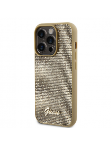 Guess PU Square Mirror Script Logo Fodral för iPhone 15 Pro Gold