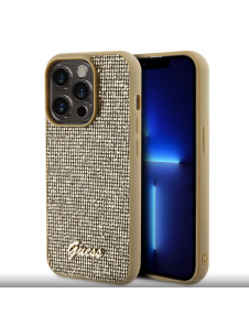 Guess PU Square Mirror Script Logo Fodral för iPhone 15 Pro Gold