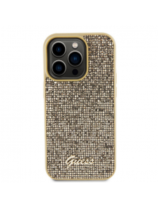 Guess PU Square Mirror Script Logo Fodral för iPhone 15 Pro Gold