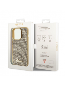 Guess PU Square Mirror Script Logo Fodral för iPhone 15 Pro Gold