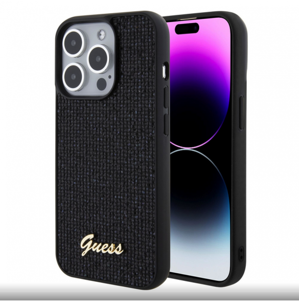 Guess PU Square Mirror Script Logo Fodral för iPhone 15 Pro Svart