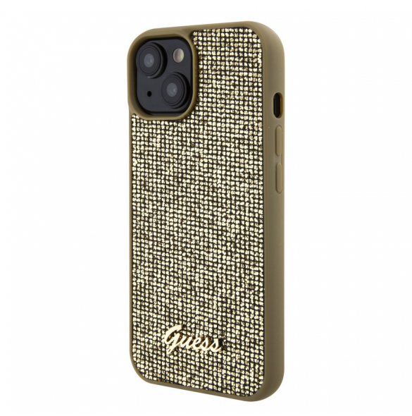Guess PU Square Mirror Script Logo Fodral för iPhone 15 Gold