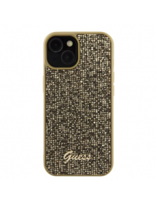 Guess PU Square Mirror Script Logo Fodral för iPhone 15 Gold