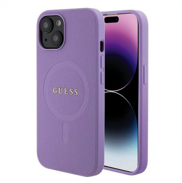 Guess PU Saffiano MagSafe Fodral till iPhone 15 Plus Lila