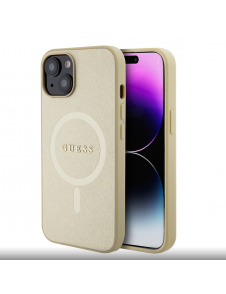 Guess PU Saffiano MagSafe Fodral till iPhone 15 Beige