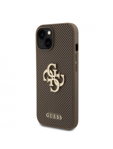 Guess PU Perforerad 4G Glitter Metal Logotypfodral för iPhone 15 Taupe