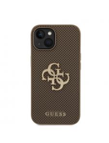 Guess PU Perforerad 4G Glitter Metal Logotypfodral för iPhone 15 Taupe