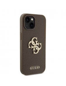 Guess PU Perforerad 4G Glitter Metal Logotypfodral för iPhone 15 Taupe