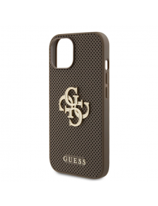 Guess PU Perforerad 4G Glitter Metal Logotypfodral för iPhone 15 Taupe
