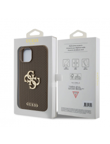 Guess PU Perforerad 4G Glitter Metal Logotypfodral för iPhone 15 Taupe