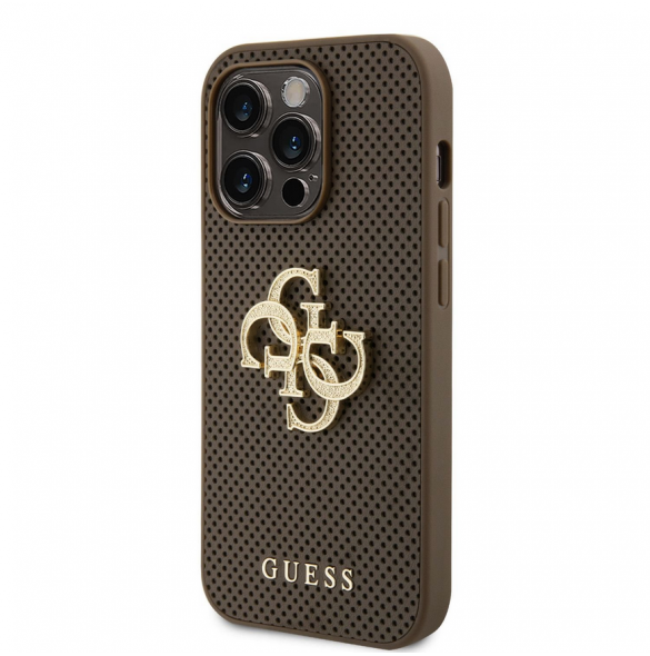 Guess PU Perforated 4G Glitter Metal Logo-fodral för iPhone 15 Pro Taupe