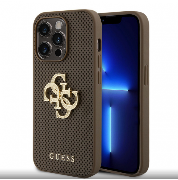 Guess PU Perforated 4G Glitter Metal Logo Fodral för iPhone 15 Pro Max Taupe