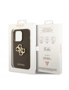 Guess PU Perforated 4G Glitter Metal Logo Fodral för iPhone 15 Pro Max Taupe