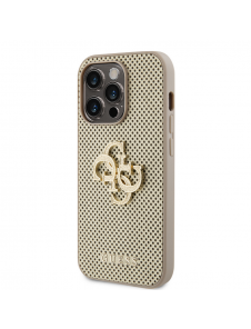Guess PU Perforated 4G Glitter Metal Logo-fodral för iPhone 15 Pro Max Gold