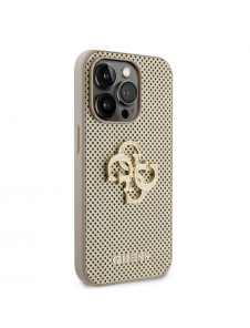 Guess PU Perforated 4G Glitter Metal Logo-fodral för iPhone 15 Pro Max Gold