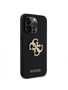 Guess PU Perforerat 4G Glitter Metal Logotypfodral för iPhone 15 Pro Max Svart