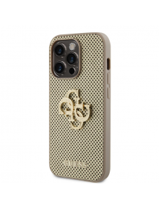 Guess PU Perforated 4G Glitter Metal Logo Fodral för iPhone 15 Pro Gold