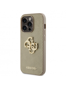 Guess PU Perforated 4G Glitter Metal Logo Fodral för iPhone 15 Pro Gold