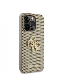 Guess PU Perforated 4G Glitter Metal Logo Fodral för iPhone 15 Pro Gold