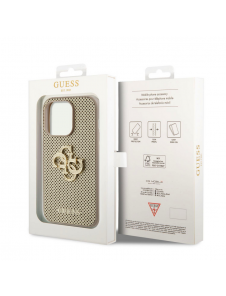 Guess PU Perforated 4G Glitter Metal Logo Fodral för iPhone 15 Pro Gold