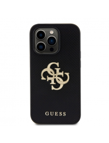 Guess PU Perforated 4G Glitter Metal Logo Fodral för iPhone 15 Pro Svart