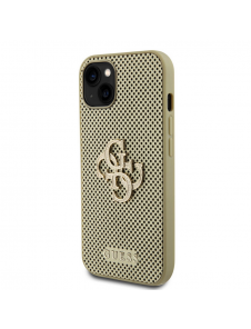 Guess PU Perforated 4G Glitter Metal Logo-fodral för iPhone 15 Gold