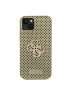 Guess PU Perforated 4G Glitter Metal Logo-fodral för iPhone 15 Gold