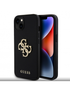 Guess PU Perforated 4G Glitter Metal Logo Fodral för iPhone 15 Svart