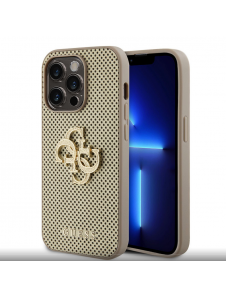 Guess PU Perforated 4G Glitter Metal Logo-fodral för iPhone 14 Pro Max Gold