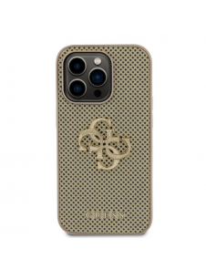 Guess PU Perforated 4G Glitter Metal Logo-fodral för iPhone 14 Pro Max Gold