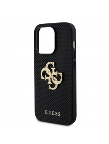 Guess PU Perforerat 4G Glitter Metal Logotypfodral för iPhone 14 Pro Max Svart